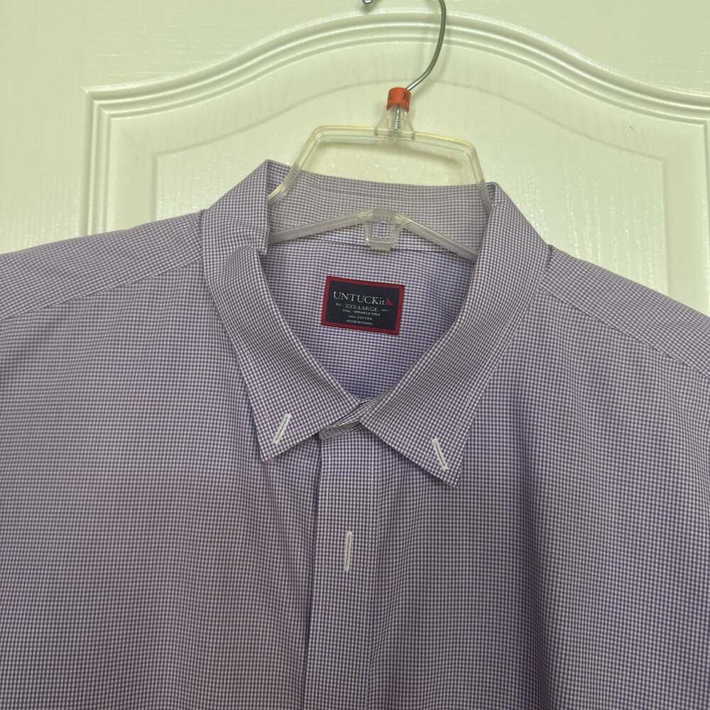 UNTUCKIT xxxl Tall BUTTON PERFORMANCE SHIRT -M WHITE PURPLE SLIM CHECK POLY NYLO